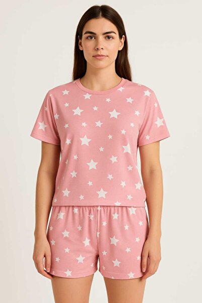 unbranded Pink Starry Cotton Short Sleeve Shorts Women's Pajamas Set