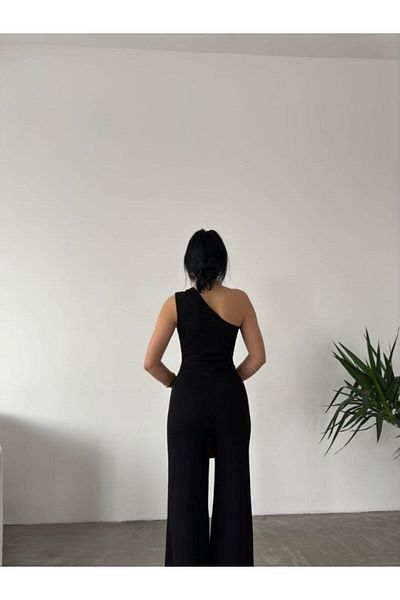Kokosh moda Women's One Shoulder Open Detailed Scuba Jumpsuit Dress