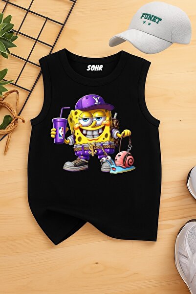 SOHR Sünger Bob Nba Çi̇zgi̇ Fi̇lm Karakter Baskili Kolsuz Çocuk Ti̇şört
