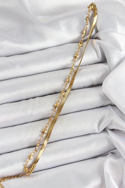 NEZADE STORE 316L Steel Gold Color Star Chain and Italian Chain 2-Piece Women's Bracelet - Lisinya