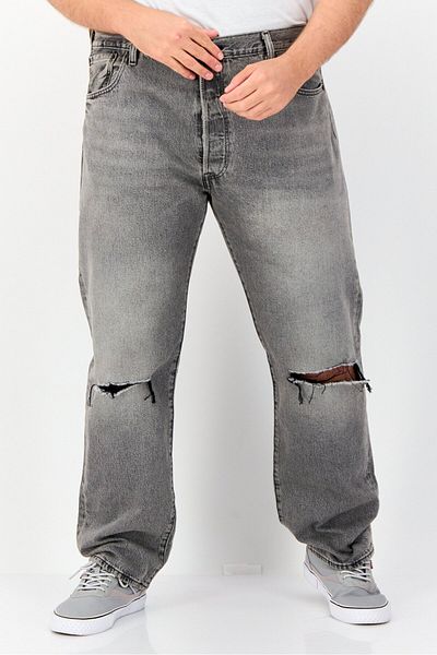 Levi's Men Regular Fit Rip Non Stretchable Straight Leg Jeans, Wash Grey