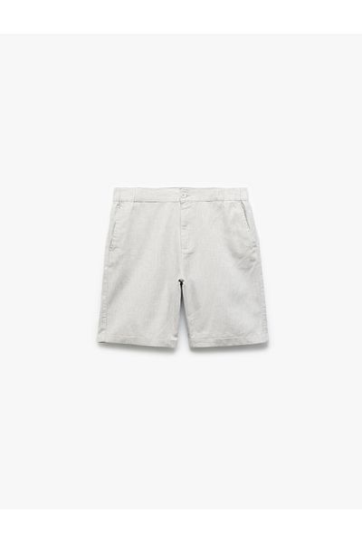Koton New Season Buttoned Bermuda Pocket Folded Leg Linen Cotton Blend Chino Shorts