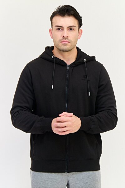 Lotto سويت شيرت رجالي بغطاء رأس مناسب للأنشطة الخارجية، أسود