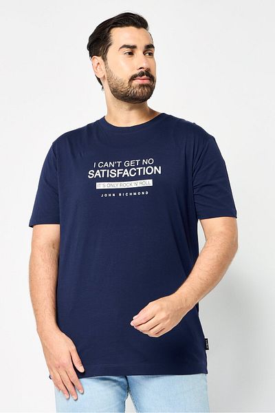 John Richmond Men Crew Neck Short Sleeve Graphic Print T-shirt, Navy