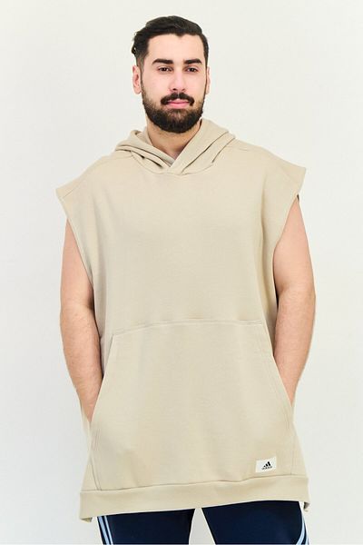 adidas Men Tall Fit Sleeveless Outdoor Hooded Sweatshirt, Beige