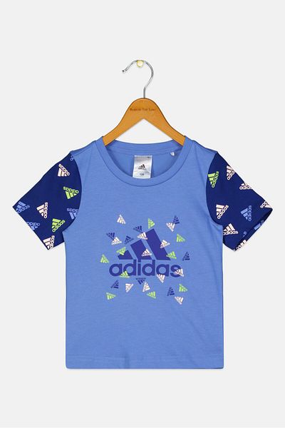 adidas Kids Girl Round Neck Short Sleeves Outdoor Top, Blue