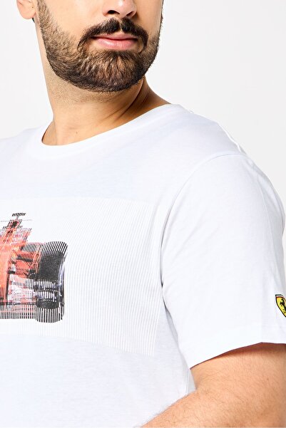 Scuderia Ferrari Men Slim Fit Short Sleeves Outdoor T-Shirt, White