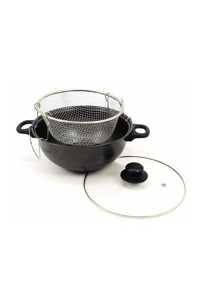 Generic Black Non-Stick Deep Kadhai with Glass Lid Induction Bottom Kadhai 26cm