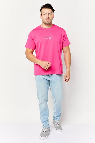 Esprit Men Crew Neck Short Sleeve Brand Logo T-Shirt, Dark Pink