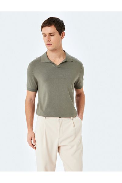 Koton New Season V Polo Neck Viscose Short Sleeve Knitwear T-Shirt