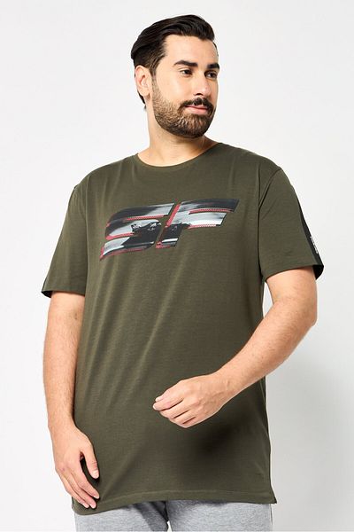 Scuderia Ferrari Men Slim Fit Short Sleeve Graphic Print Outdoor T-Shirt, Olive