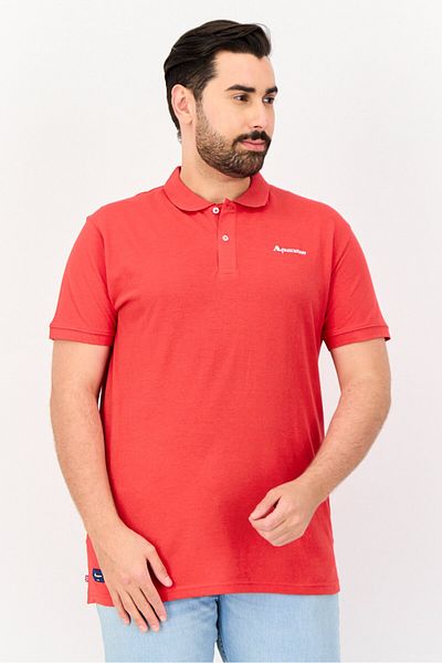 Aquascutum Men Regular Fit Short Sleeves Brand Logo Polo Shirt, Red