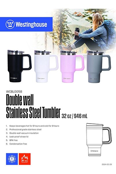 Westinghouse Westing House 40oz Double-Wall Stainless Steel Insulated Tumbler | BPA-Free Reusable Cup for Coffee,