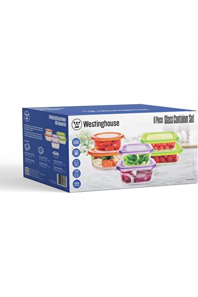 Westinghouse 6-Piece Glass Storage Set with PP Lids | Rectangle (370ml, 640ml) + Square (320ml, 520m