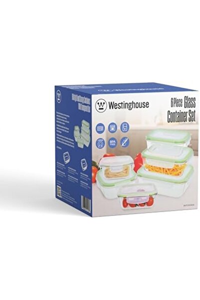Westinghouse 6-Piece Glass Food Storage Set | Rectangle (370ml, 640ml, 1050ml, 1520ml) + Square (320