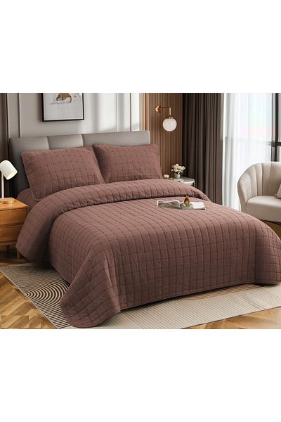 CHIRASO CHIRASO 4-piece Duvet Set, with Elastic Bed Cover, Cotton with Linen, UNI, brown