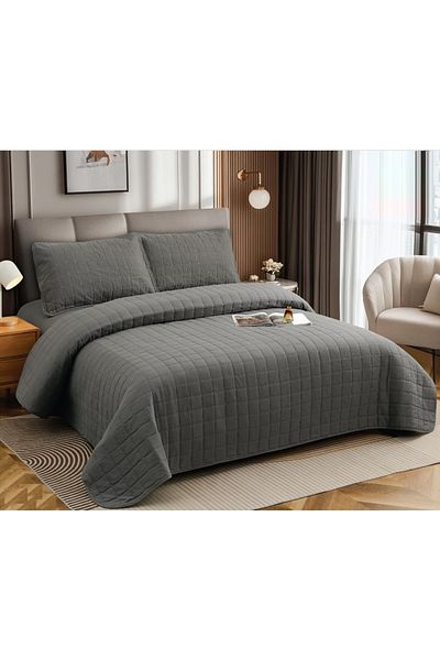 CHIRASO CHIRASO 4-piece Duvet Set, with Elastic Bed Cover, Cotton with Linen, UNI, gray