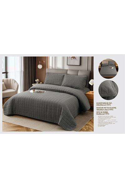 CHIRASO CHIRASO 4-piece Duvet Set, with Elastic Bed Cover, Cotton with Linen, UNI, gray