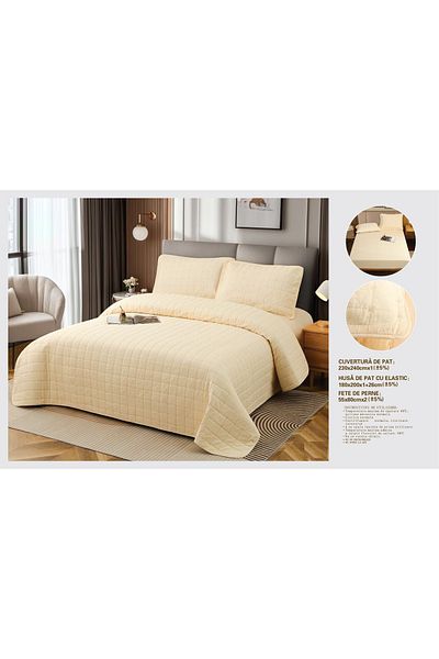 CHIRASO CHIRASO 4-piece Duvet Set, with Elastic Bed Cover, Cotton with Linen, UNI, cream