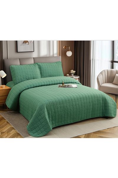 CHIRASO CHIRASO 4-piece Duvet Set, with Elastic Bed Cover, Cotton with Linen, UNI, green