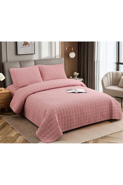 CHIRASO CHIRASO 4-piece Duvet Set, with Elastic Bed Cover, Cotton with Linen, UNI, powder pink