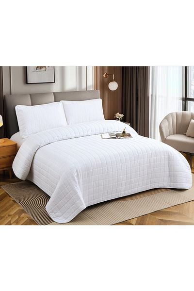 CHIRASO CHIRASO 4-piece Duvet Set, with Elastic Bed Cover, Cotton with Linen, UNI, white