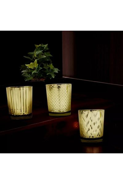 Home Box Embossed Glass Candle Holders – Set of 3