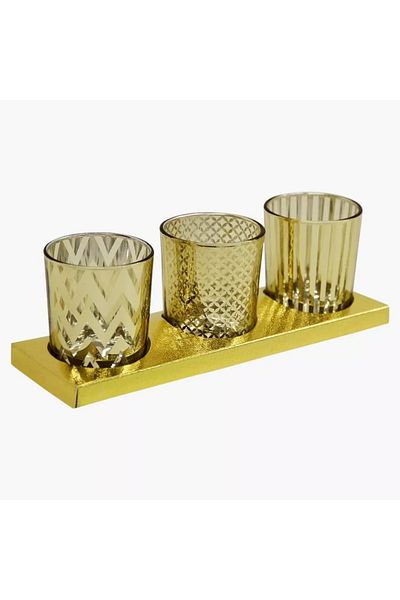 Home Box Embossed Glass Candle Holders – Set of 3