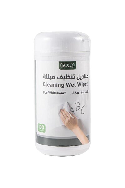 Roco مناديل تنظيف السبورة البيضاء - مبللة مسبقًا، غير سامة، في موزع بلاستيكي