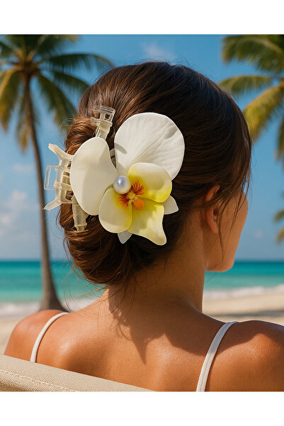 cityvision Orkide Çiçeği İncili Mandal Toka 10 cm Çift Taraflı 1 adet