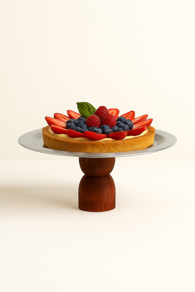 Mirilliahome Silver Presentation Plate with Wooden Legs, Round Presentation Plate and Serving Tray