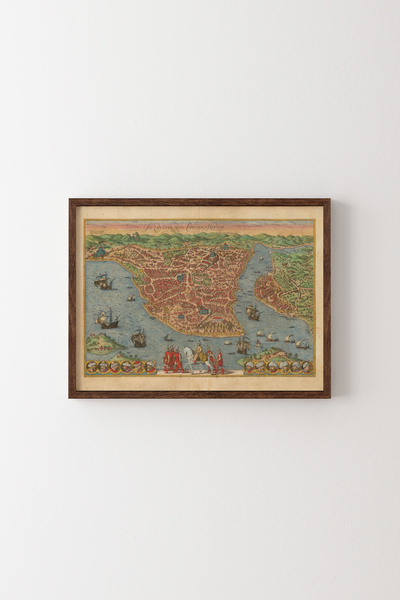 epiqart 1572 İstanbul Haritası - Ahşap Desenli Çerçeve