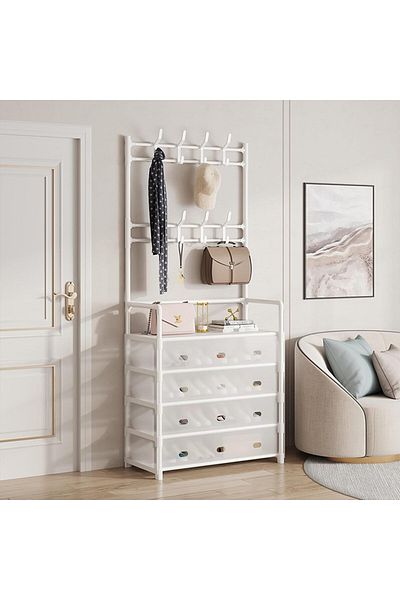 Generic 5-Tier Coat and Shoe Rack, 3-in-1 Hanger, Doorway Shelf Storage, Multi-functional Entryway Organizer