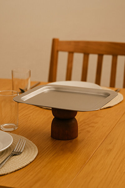 Mirilliahome Silver Presentation Plate with Wooden Legs, Square Presentation Plate and Serving Tray