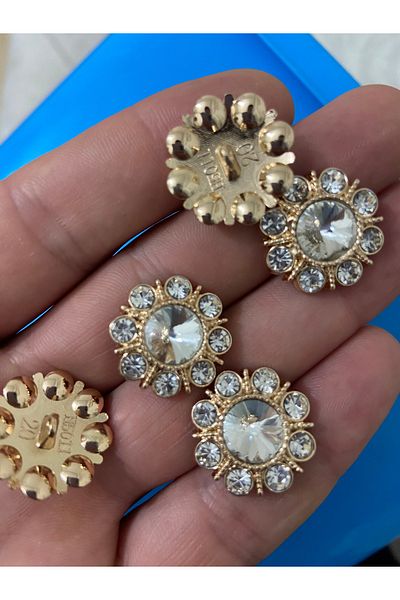 Ekvator 5 Pieces 32 Size Metal Gold Plated Stone Buttons