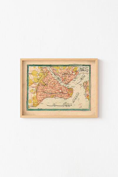 epiqart 1909 İstanbul Haritası - Ahşap Desenli Çerçeve