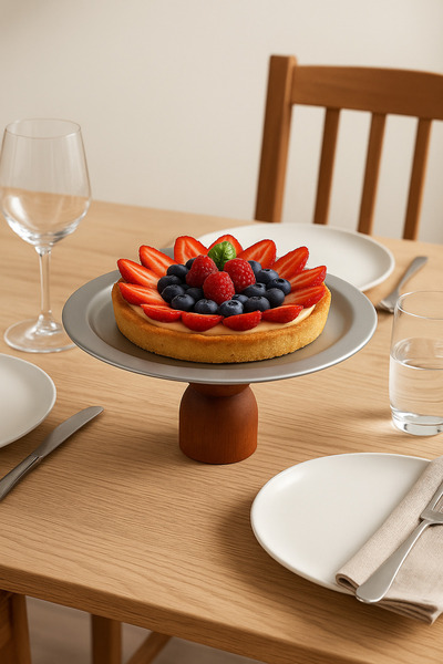 Mirilliahome Silver Presentation Plate with Wooden Legs, Round Presentation Plate and Serving Tray