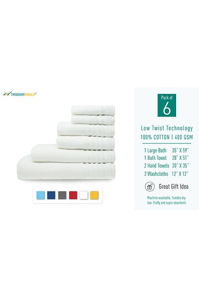 Trident 6Piece Smart Twist Towel Set Includes 1Large90x150cm+1Bath70x130cm+2Hand50x90cm+2Wash30x30cm MidBlue