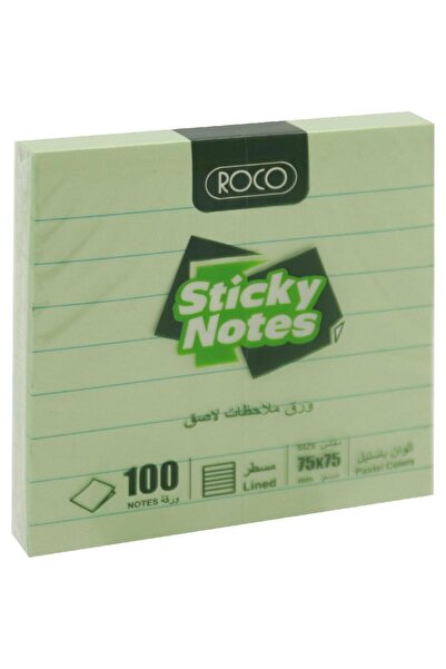 Roco ملاحظات ذاتية اللصق مُسطّرة - ١٠٠ ورقة، ٧٥ × ٧٥ مم، لون أخضر