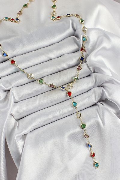 Clariss قلادة نسائية من النحاس باللون الذهبي بألوان مختلطة من حجر الزركون على شكل قلب Y