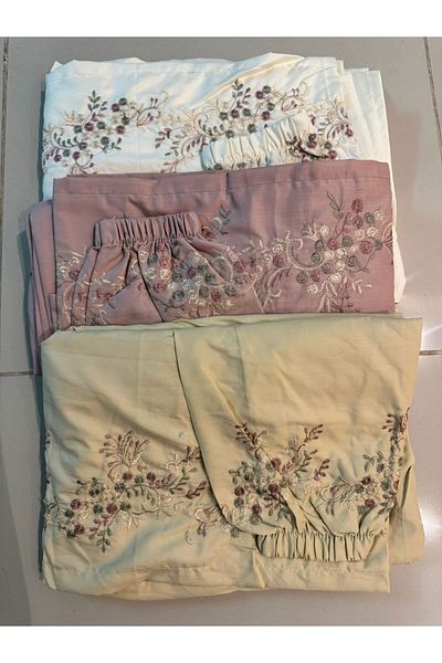 Gerenic Embroidered prayer shawl, cool cotton, open to wear - set of 3 pieces in different colors