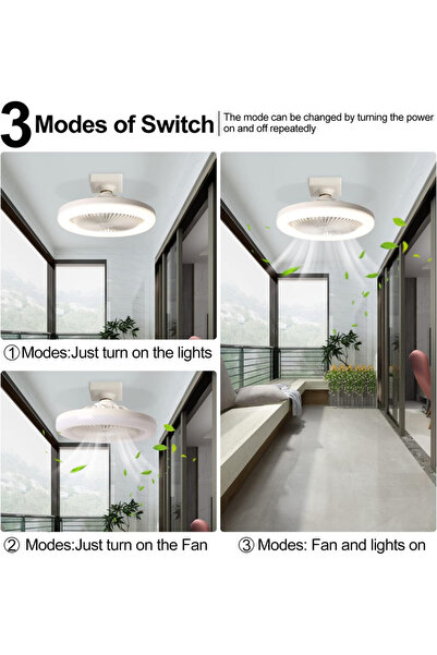 Generic Ventilator de tavan cu lumină, telecomandă, 3 viteze, 25 cm, alb