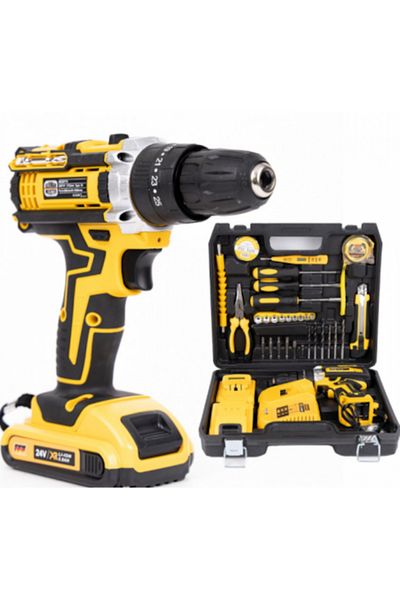 Generic Drill and screwdriver with 2 5Ah batteries and charger, 69 accessories, 13mm chuck, suitcase kit