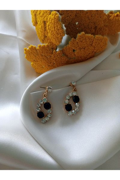 Pervin Ablacım Black Stone Design Gold Earrings Are Handmade