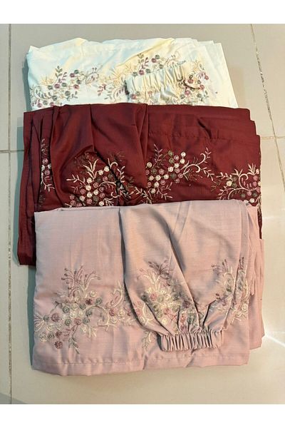 Gerenic Embroidered prayer shawl, cool cotton, open to wear - set of 3 pieces in different colors
