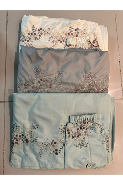 Gerenic Embroidered prayer shawl, cool cotton, open to wear - set of 3 pieces in different colors