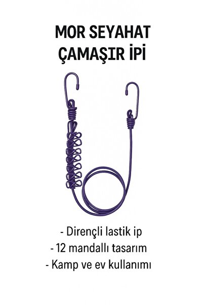 keyfisepet en keyifli sepet Seyahat Tipi 12 Mandallı Lastikli Çamaşır İpi – K...
