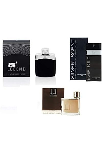 Mont Blanc Set of 3 Men's Perfume Bottles – Legend Mont Blanc, Brown Dunhill, Silver Scent Jack Bogart 100 ml