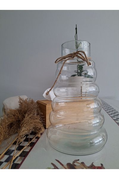 Decovio Glass Bombeli Pattern Stylish Vase Transparent 1 Piece 27 cm