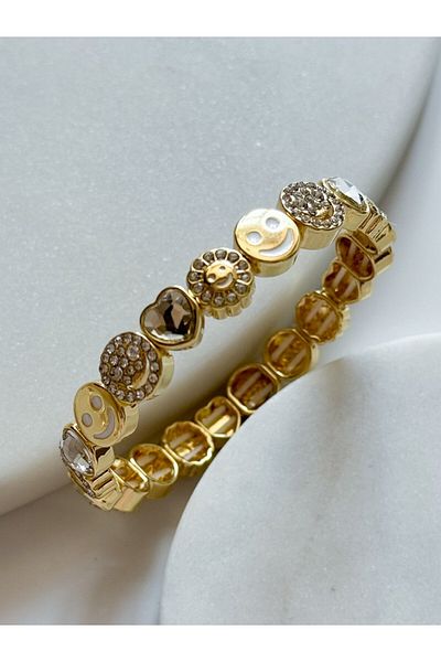 CHARMLUCKY Steel Smile-Heart Elastic Bracelet